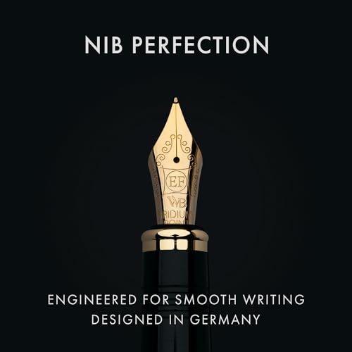Image of Wordsworth & Black Primori Fountain Pen Set for Writing, Extra Fine Nib | Blue Gold, Gift for Men Women, Metal Body, 18K German Iridium, Calligraphy, Converter + 24 Ink Cartridges, Refillable