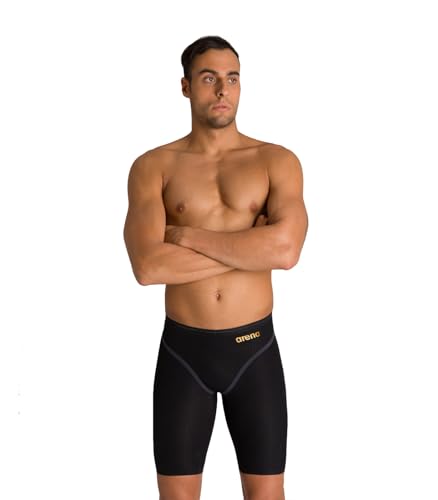 ARENA Men’s Powerskin Carbon Core FX Racing Jammer Competition Swimsuit One Piece Athletic Swim Team Championship Tech Suit, Black/Gold, US Size 34