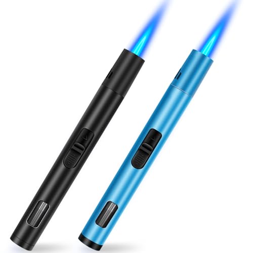 2 Pack Long Jet Torch Lighter Refillable for BBQ Candle Gas Cooker, Slim Portable Wind Proof Flame Lighter for Camping, Butane Gas Lighters Refill for Log Burner, Campfire, Fireplace - Without Fuel