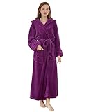 DiaryLook Fluffy Ladies Dressing Gown with Hooded, Super Soft Loungewear Robe for Women, Dressing Gowns for Women UK Bathrobe (A-Purple L)