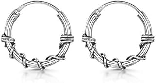 Amberta Women 925 Sterling Silver Bali Hoop Earrings