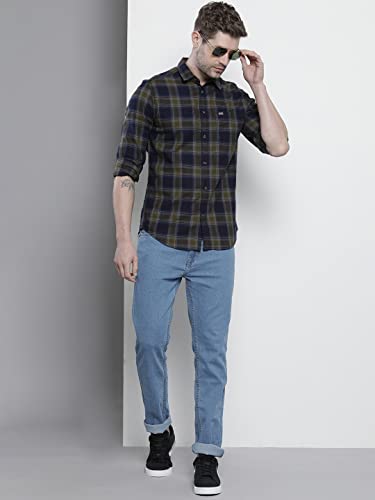 Image of THE INDIAN GARAGE CO Men Slim Fit Checkered Full Sleeves Cutaway Collar Cotton Casual Shirt