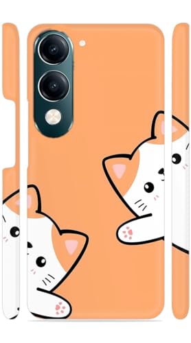 Image of Orange White Kitties Designer Printed Hard Back Cover for Vivo Y19 5G Attractive and Uniquely Crafted Smartphone Case
