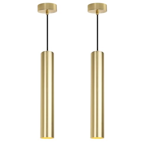 Alpinaluz Lámpara Colgante Tubular de Aluminio para Techo, Diseño Moderno de 40 cm con Casquillo GU10 y Cable Textil de 120 cm (Pack de 2 Dorado)