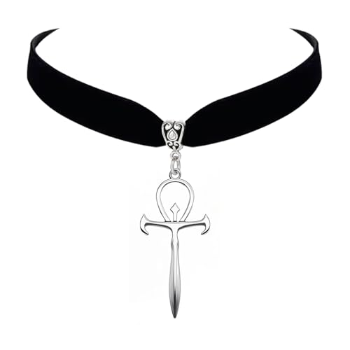 Ankh Choker Necklace Gothic Black Velvet Coptic Ankh Cross Pendent Religious Jewelry Accessories for Women