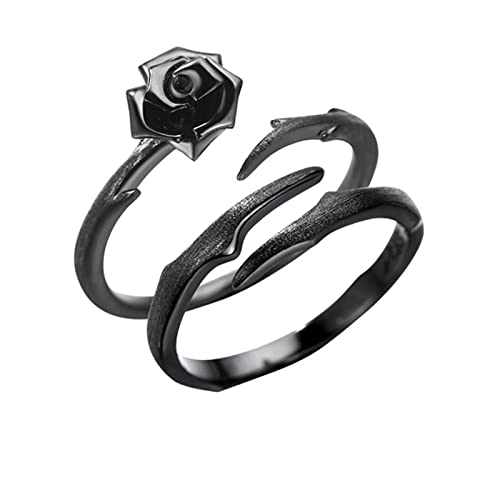 Kaytong Gótico Negro Espinas Punk Pareja Anillos emparejados Cristal Azul Rosa declaración Anillo de Dedo para Hombres Mujeres joyería de Moda