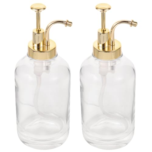 Sewroro Dispensador de Jarabe de Café 2 Piezas, Botellas de Vidrio Transparente Bomba de Presión, Capacidad Mediana, Color Dorado, Adecuado para Cocina y Cafetería, Almacenamiento de Miel