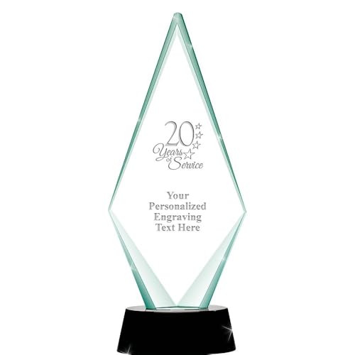 Crown Awards Personalized Crystal Trophy, 14" Engraved 20 Years of Service Jade Expedition Crystal Award Prime