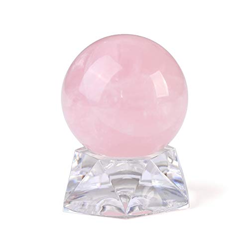 JSDDE Healing Crystal Polished Gemstone Ball Divination Sphere Feng Shui Balance Stone with Acrylic Stand (40mm-Rose Quartz)