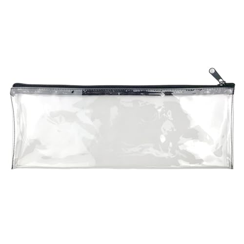 Fashion Stationery Clear Pencil Case for Exams Large See Through Long Transparent Slim Storage Pouch with Black Zip Back to School Pencil Cases for Teenagers Boys Girls - Fits a 30cm Ruler