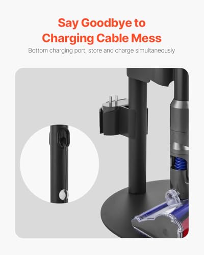 Image of VEVOR Vacuum Stand, Compatible With Dyson V7 V8 V10 V11 V12 V15 Series Upright Vacuum Cleaners & Accessories, Stable Vacuum Stand Holder with 4 Anti-slip Pads and 3 Clips for Storing 6 Brush Heads