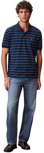 Calvin Klein Herren Poloshirt Kurzarm Striped Pique mit Knopfleiste, Blau (Dark Sapphire), 3XL – Ansicht 6