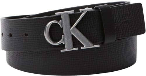 Calvin Klein Uomo Cintura 4,0 cm Fixed con Fibbia con Monogramma, Nero (Black/Antique Silver), 95 cm