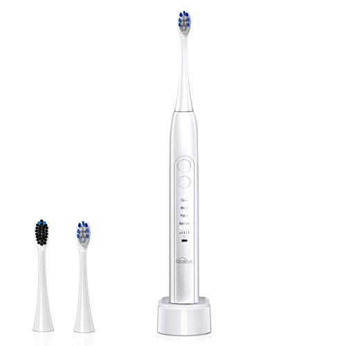 Brosse à Dents Électrique Rechargeable avec Socle de Recharge Sans Fil, Kealive Brosse à Dents Sonique de Voyaga avec 3 Intensités et 4 Modes, Minuteri Intelligente 2 Min, 3 Têtes de Rechange, IPX7