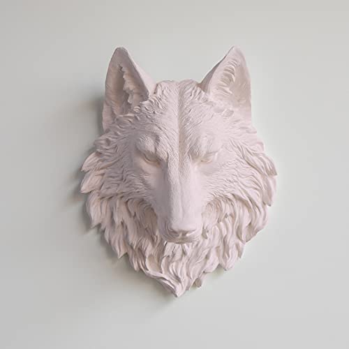 Holiday Deals 🛒 Near and Deer Faux Taxidermy Wolf Head Wall Mount, Light Pink