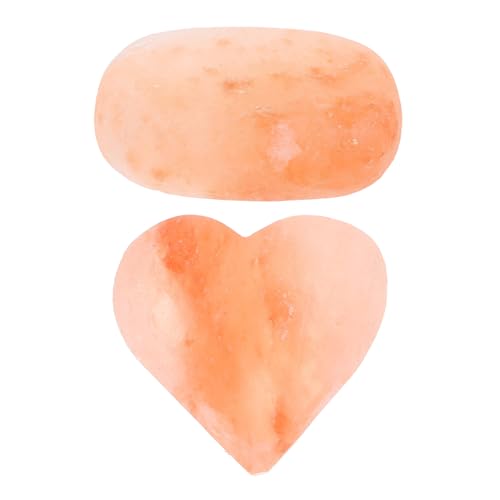 IMIKEYA Kit de masaje de piedra de sal del Himalaya, 2 unidades, barras de jabón mineral hechas a mano, formas ovaladas de corazón, para lavado facial, limpieza profunda, relajación muscular, spa
