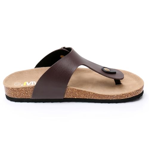 Image of WTW Cork Footbed Womens Sandals Genuine Leather Insole Slides Sandals for Women Adjustable Buckle Summer Sandals Outdoor Walking