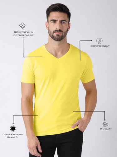 Image of Friskers Men's V-Neck Short Sleeves Cotton T-Shirt - Casual T-Shirt, Regular Fit