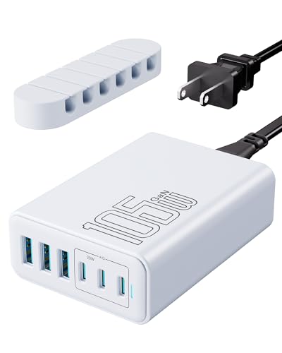 Image of 105W USB C Charger Block, 6-Port USB C Charging Station GaN III PD 20W Laptop Fast Charger Adapter for iPad Pro /Air /Mini, iPhone 17 /16 /15 /14 /13 /12 /11, Samsung and More (Cable Organizer Included)