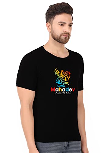 Image of prabhu bhakti Mahadev Image with Text Graphic Printed Tshirts Shiva Mahadev Tshirts Cotton Round Neck Half Sleeve Black T-Shirt for Men Boys Trendy Mahadev Tshirts