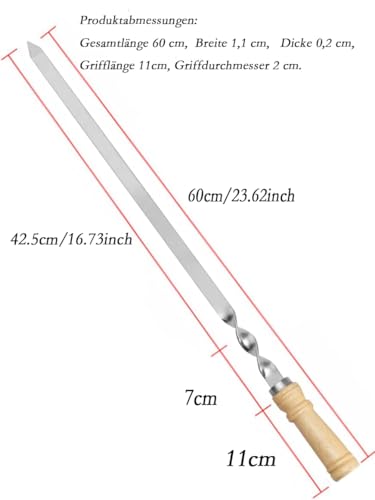 Grillspieße mit Holzgriff Grillspieße aus Edelstahl 55cm Schaschlikspieße Lange Spieße für Fleisch Gemüse Stockbro BBQ Grillen Grillzubehör aus Edelstah (60cm)