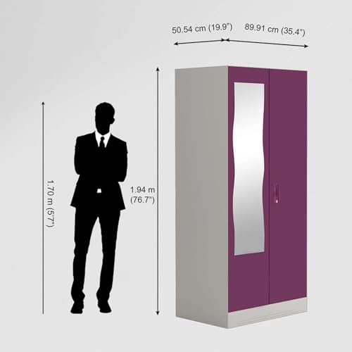 Image of Interio by Godrej Almirah Slimline 2-Door Steel Almirah, Cupboard for Clothes (Purple), 1-Year Warranty, 1 Locker, 4 Shelves and Curvilinear Mirror