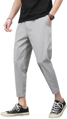 （21:30時点） [foveitaa] 接触冷感 パンツ メンズ 9分丈 夏 ゆったり ストレッチ 薄手 イージーパンツ 大きいサイズ アイスシルク 清涼 涼しい 涼感 通気性 吸水速乾 快適 ボトムス ズボン エアパンツ light gray-M