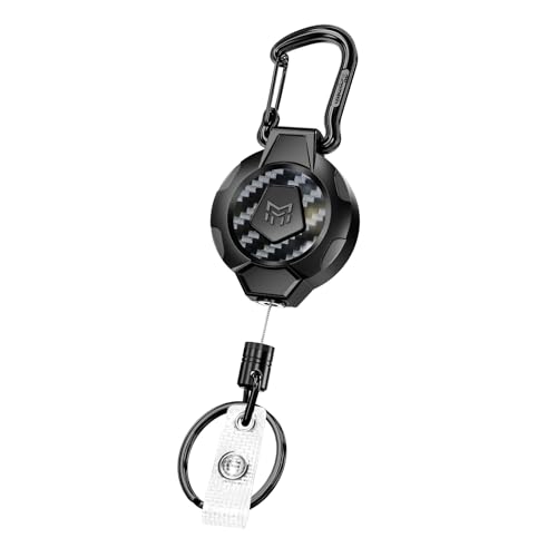 MNGARISTA Upgraded Version Retractable Keychain, 10 OZ Retraction, 31.5" Stainless Steel Cord, Heavy Duty Carabiner Badge Holder, 3K Carbon Fiber ID Badge Reel with Badge Strap and Key Ring 