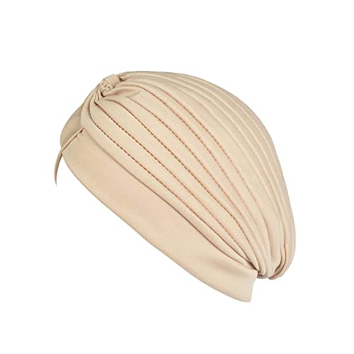 Unisex Turban Hat Polyester Pleated Head Wrap Headband Cross Twist Arab Hair Wrap Chemo Turban Headwear Beige #TOP1