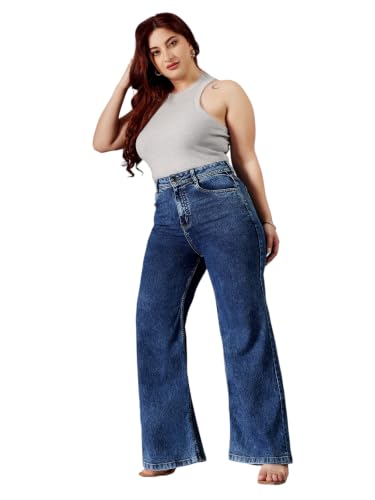 Image of Miss Chase A+ Women's Wide-Leg High Rise Regular Length Stretchable Denim Jeans