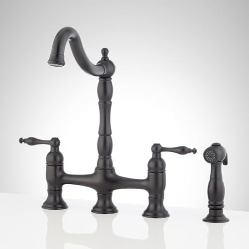 Signature Hardware 954037 Delacour 1.75 GPM Double Handle Bridge Kitchen Faucet with Side Spray - Matte Black