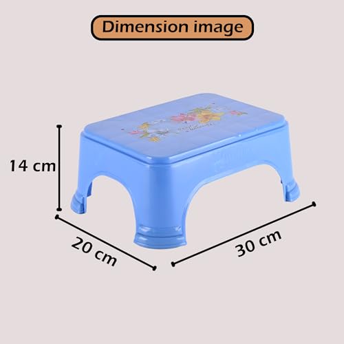 Image of Kuber Industries Pack of 3 Bath Stool for Bathroom | Flower Print Square Stool | Bathroom Stool for Bathing | Plastic Stools for Sitting | Blue