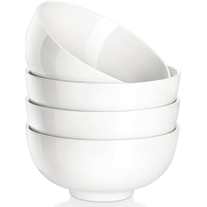MALACASA 26 Oz Porcelain Soup Bowls Set of 4, White Ceramic Bowls for Kitchen, Cereal Bowl for Oatmeal, Fruit, Salad, Ramen and Rice Bowl -Dishwasher & Microwave Safe Bowls