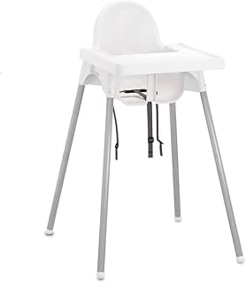 Toddler Highchair with Tray, Adjustable, White, Toddler Chair Compact, Light Weight, Portable, Easy to Clean, Silicon Mat, Child Sits Safely and steadily High Chair for Babies & Toddlers 6-24 Months
