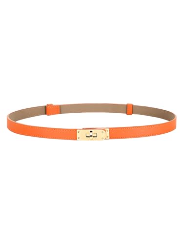 Qcrcandy Women Solid Color Skinny Leather Belt Adjustable Thin Belt Turn Lock Buckle For Jeans Dresses
