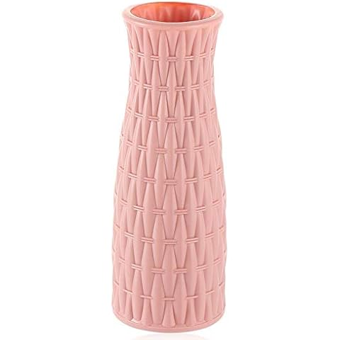 Ceramic Look Plastic Vase - Unbreakable Vase for Flowers (Woven Dusty Pink) Pink Vases Home Decor Party Centerpiece Cover