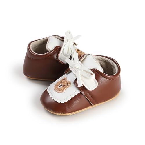Image of HsdsBebe Baby Boys Girls Pu Leather Hard Bottom Walking Sneakers Toddler Rubber Sole First Walkers Infant Cartoon Slippers Crib Shoes