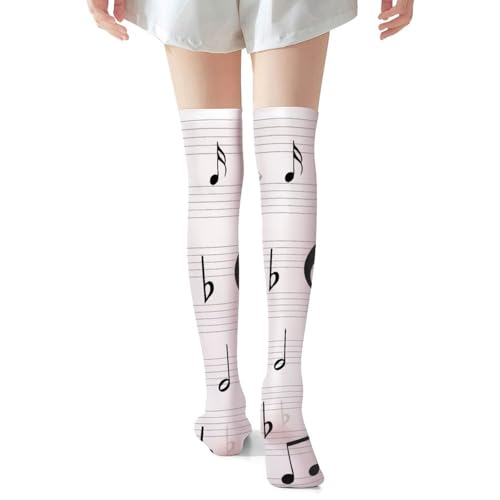 Extra Long High Thigh Socks Thin Music Notes Over Knee Tights Long Stocking for Women2