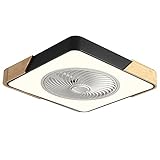 Ventilador De Techo con Luz Y Mando a Distancia Lámpara De Techo De Madera Led 3 Colores Regulable & 3 Velocidades Silencioso Ventilador De Techo Sin Aspas Cuadrado para Dormitorio Cocina,Negro