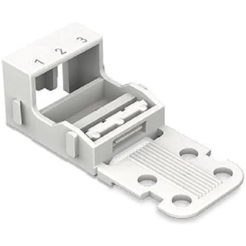 Image of 221-513 | WAGO 221 Series mounting Carrier (24-12 AWG) | 3-Conductor | with snap-in mounting Foot for Horizontal mounting | White | [Box of 10 Pieces]