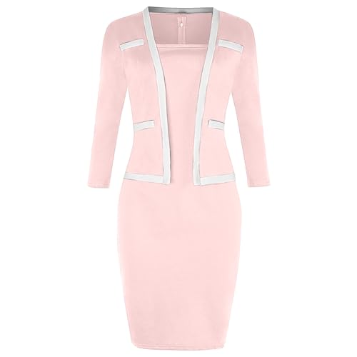 Firzero Women's 3/4 Sleeve Round Neck Midi Dress Summer Bodycon Cocktail Dresses Business Work Office Pencil Hip Wrap Dress