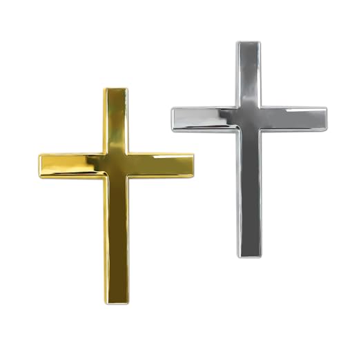 Image of 2PCS Metal Jesus Christ Cross Badge Stickers, Cross Decal, 2.5 inchx1.8 inch 3D Jesus Christ Car Emblem Badge Decal, Self Adhesive Scratch Covering Metal Emblem Decals Fit Car Body Fender Tail (Silver+Gold)