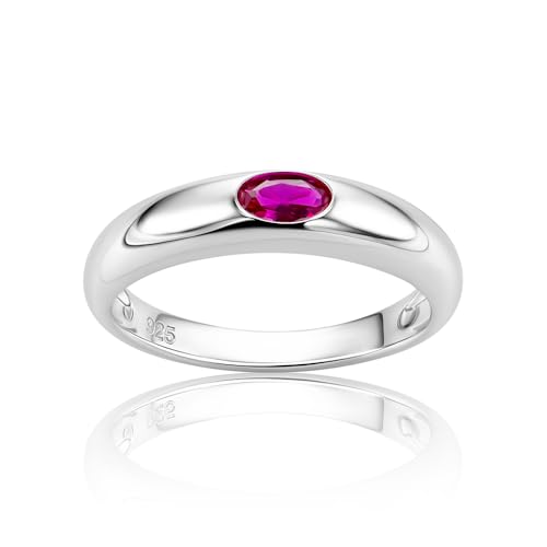 Orovi Anillo Plata 925 Mujer, Anillo de Compromiso, Alianza Mujer, Con Piedra Preciosa Rubí, Solitario en Plata de Ley