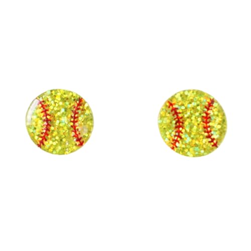 Creative Ball Sports Shiny Stud Earrings Glitter Acrylic Basketball Volleyball Baseball American Football Ball Game Stud Earrings for Women-Softball