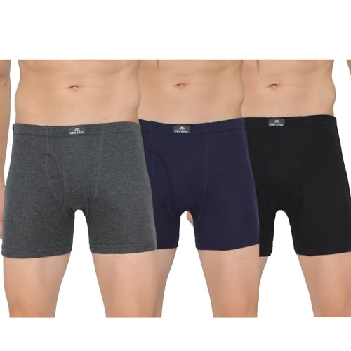 Image of Crystal Men's Underwear Super Combed Cotton Rib Solid Silver Trunks with Super Soft Waistband | Multipack| Assorted
