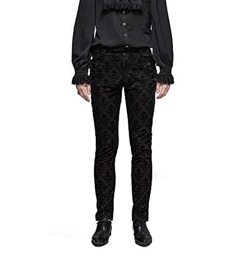Punk Men Cotton Dress Pants Victorian Printed Bandage Bridal Pants