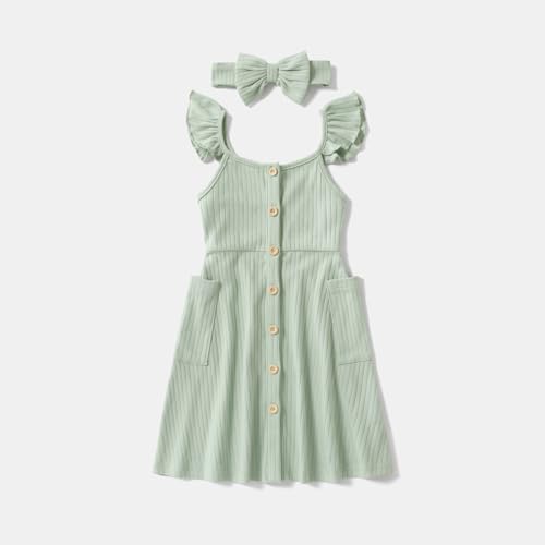 Image of IFFEI Mommy and Me Matching Dress Spaghetti Strap Summer Casual Sundress Beach Sleeveless Dress with Headband