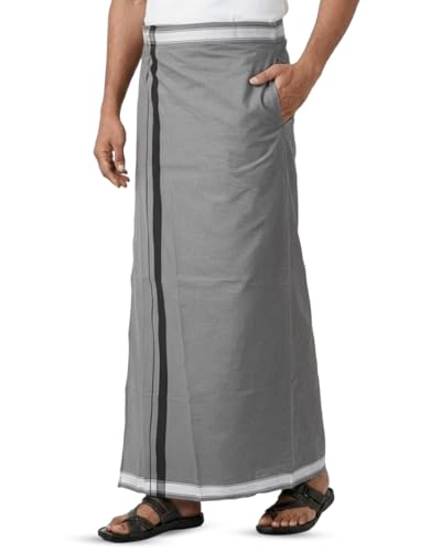 Image of TUNI MANI Kerala Style Men's Cotton Welcro Pocket Dhoti, Vesti /adjustable for all size (Single Dhoti)