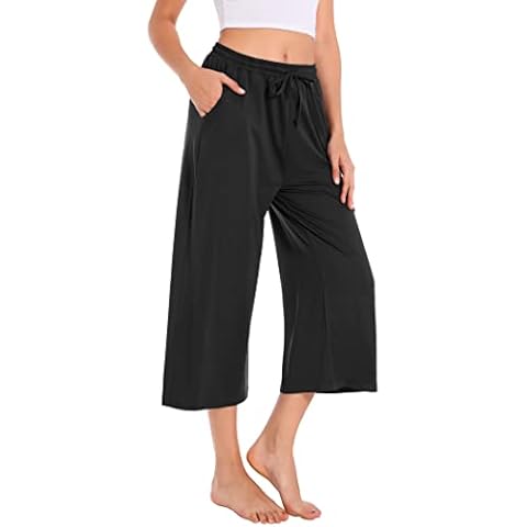 Annenmy Wide Leg Pants for Women Capris High Waisted Womens Yoga Pants Ladies Sports Joggers Running Sweatpants Comfy Drawstring for Women with Pockets Gym Workout Shorts Women Black L Cover