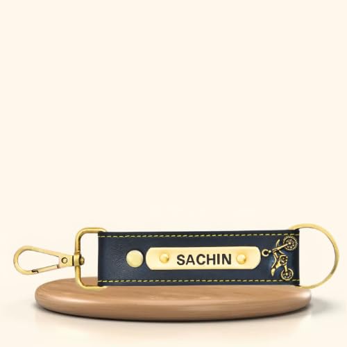 Image of THE EPIC BOX Personalized Leather Keychain with Hook, Customised Leather Keychain for Men & Women | Added with Name & Charm